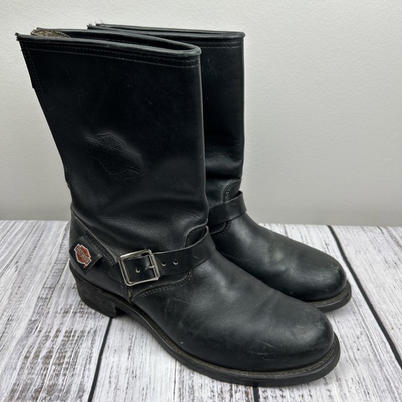 Harley Davidson Boots Sz 10 D Engineer Motorcycle Zip Up Black Leather Made USA - Picture 1 of 16